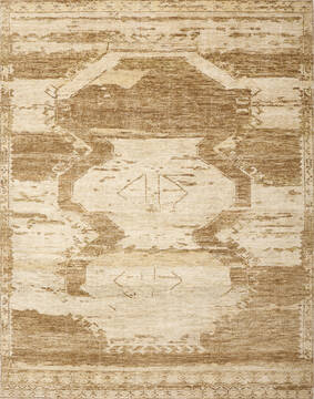 Indian Geometric Brown Rectangle 8x10 ft Wool Carpet 147020