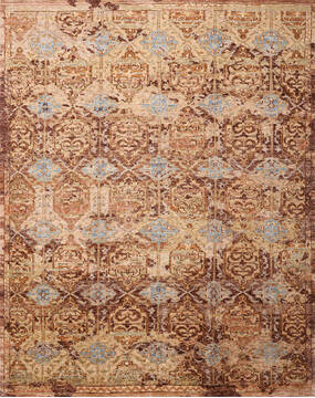 Indian Geometric Brown Rectangle 8x10 ft Wool Carpet 147024
