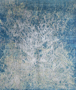 Afghan Chobi Blue Rectangle 8x10 ft Wool and Silk Carpet 147029