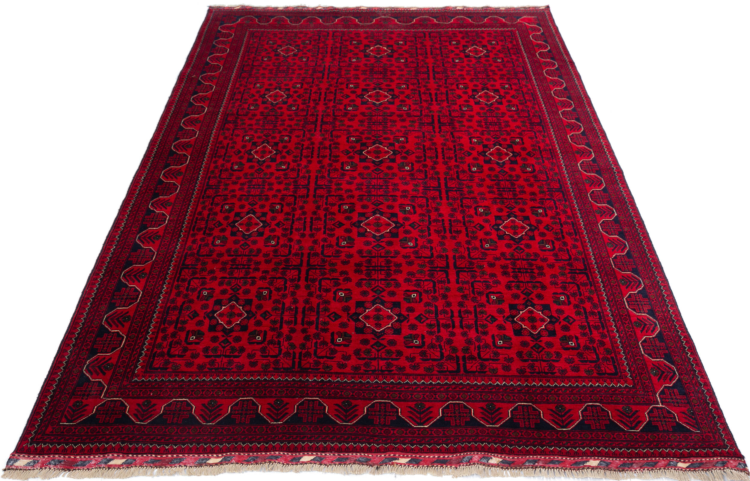 Afghan Khan Mohammadi Red Rectangle 6x9 ft Wool Carpet 147037 
