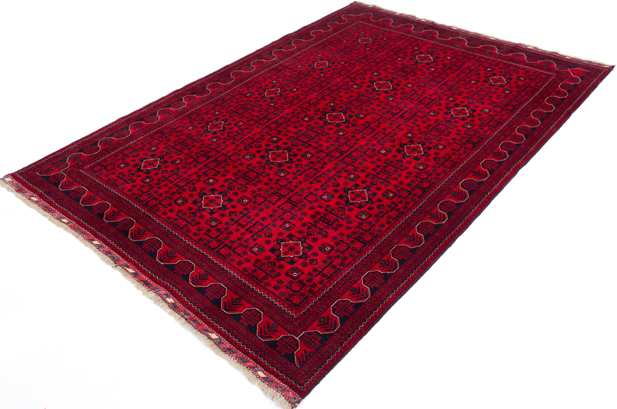 Afghan Khan Mohammadi Red Rectangle 6x9 ft Wool Carpet 147037 
