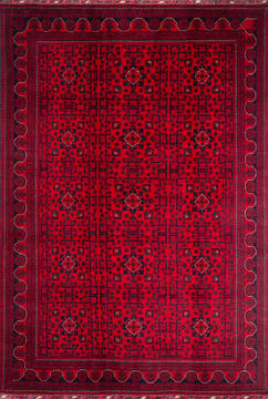Afghan Khan Mohammadi Red Rectangle 6x9 ft Wool Carpet 147037