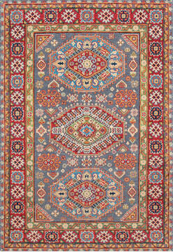 Afghan Kazak Grey Rectangle 4x6 ft Wool Carpet 147045