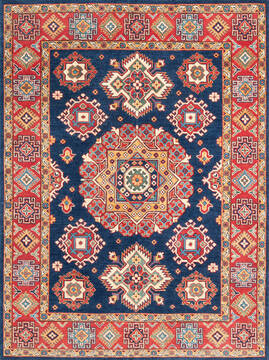 Afghan Kazak Blue Rectangle 5x7 ft Wool Carpet 147048