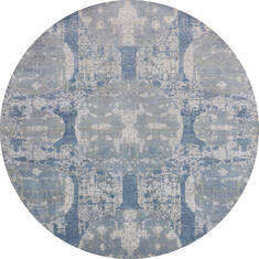 Indian Jaipur Blue Round 5 to 6 ft Wool and Raised Silk Carpet 147060