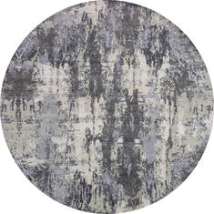 Indian Jaipur Grey Round 7 to 8 ft Wool and Raised Silk Carpet 147067