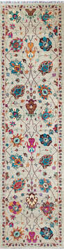 Afghan Chobi Grey Runner 10 to 12 ft Wool Carpet 147082