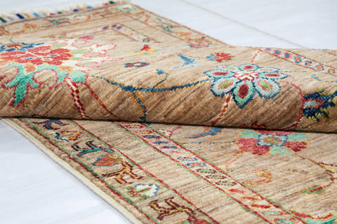 Chobi Beige Runner Hand Knotted 211 X 100 Area Rug 700-147089 Image 6