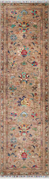 Afghan Chobi Beige Runner 10 to 12 ft Wool Carpet 147089