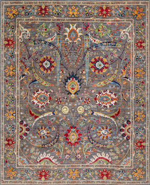 Afghan Chobi Grey Rectangle 8x10 ft Wool Carpet 147092