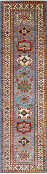 Afghan Kazak Grey Runner 10 to 12 ft Wool Carpet 147094