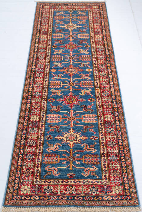 Kazak Blue Runner Hand Knotted 27 X 88 Area Rug 700-147095 Image 1