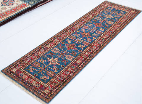 Kazak Blue Runner Hand Knotted 27 X 88 Area Rug 700-147095 Image 2