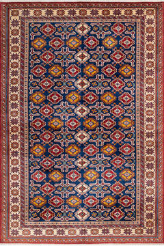 Afghan Kazak Blue Rectangle 7x10 ft Wool Carpet 147115