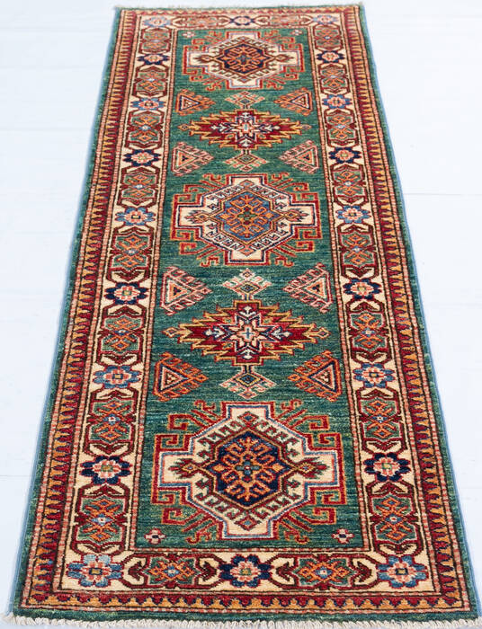 Kazak Green Runner Hand Knotted 22 X 62 Area Rug 700-147118 Image 1
