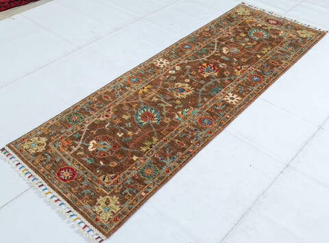 Chobi Brown Runner Hand Knotted 26 X 70 Area Rug 700-147124 Image 2