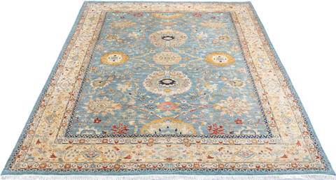 Chobi Blue Hand Knotted 81 X 101 Area Rug 700-147135 Image 1