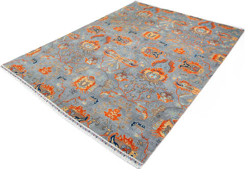 Chobi Grey Hand Knotted 80 X 104 Area Rug 700-147136 Image 2