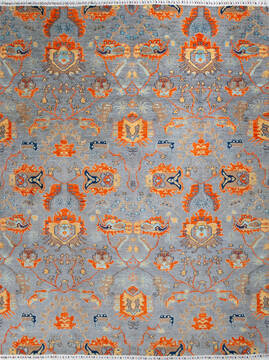 Afghan Chobi Grey Rectangle 8x10 ft Wool Carpet 147136