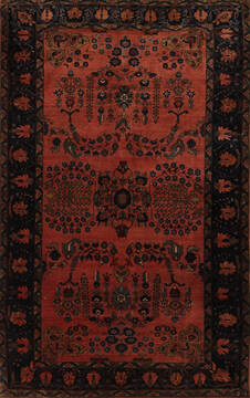 Persian Sarouk Red Rectangle 4x6 ft Wool Carpet 147150