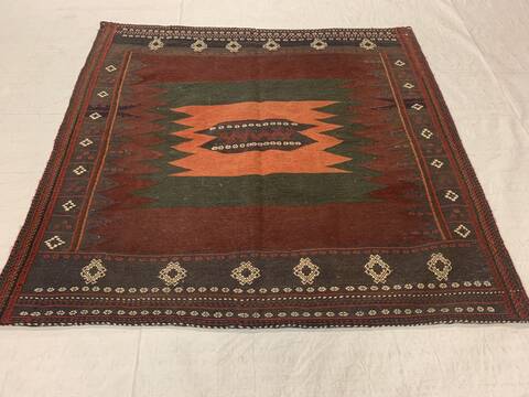 Kilim Red Square Hand Knotted 43 X 48 Area Rug 254-147151 Image 4