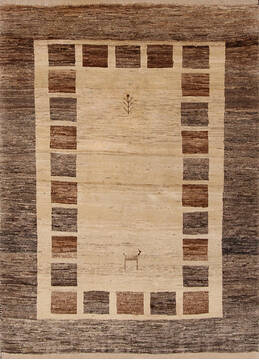 Gabbeh Beige Hand Knotted 3'5" X 4'10"  Area Rug 254-147154