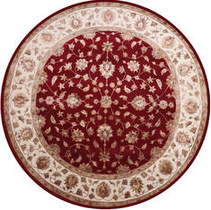 Indian Jaipur Red Round 9 ft and Larger Wool and Raised Silk Carpet 147163