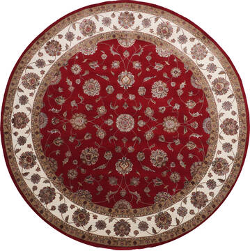 Indian Jaipur Red Round 9 ft and Larger Wool and Raised Silk Carpet 147164