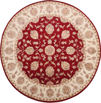 Indian Jaipur Red Round 7 to 8 ft Wool and Raised Silk Carpet 147165