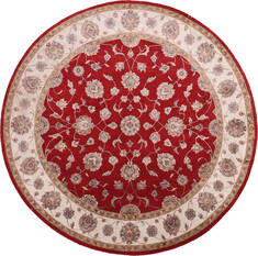 Indian Jaipur Red Round 7 to 8 ft Wool and Raised Silk Carpet 147166