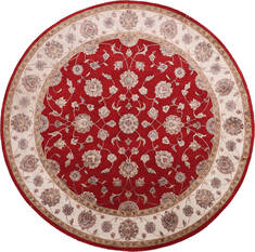 Indian Jaipur Red Round 7 to 8 ft Wool and Raised Silk Carpet 147166