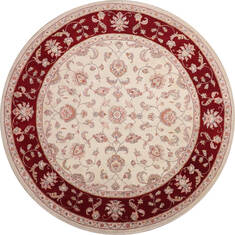 Indian Jaipur White Round 7 to 8 ft Wool and Raised Silk Carpet 147167