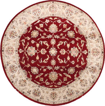 Indian Jaipur Red Round 5 to 6 ft Wool and Raised Silk Carpet 147173