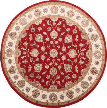 Indian Jaipur Red Round 5 to 6 ft Wool and Raised Silk Carpet 147174