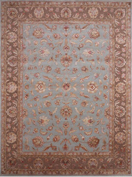 Indian Jaipur Grey Rectangle 9x12 ft Wool and Raised Silk Carpet 147177