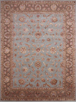 Indian Jaipur Grey Rectangle 9x12 ft Wool and Raised Silk Carpet 147177