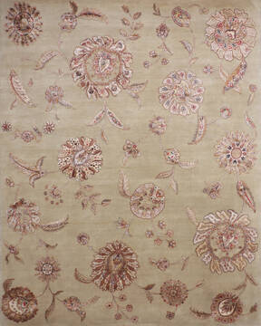 Indian Jaipur Beige Rectangle 8x10 ft Wool and Raised Silk Carpet 147183