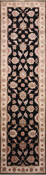 Indian Jaipur Black Runner 10 to 12 ft Wool and Raised Silk Carpet 147197