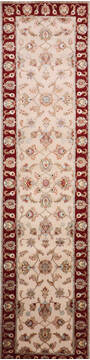 Indian Jaipur White Runner 10 to 12 ft Wool and Raised Silk Carpet 147201