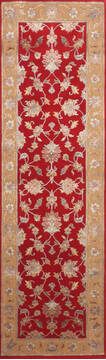 Indian Jaipur Red Runner 6 to 9 ft Wool and Raised Silk Carpet 147202