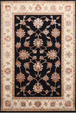 Indian Jaipur Black Rectangle 4x6 ft Wool and Raised Silk Carpet 147207