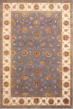 Indian Jaipur Blue Rectangle 4x6 ft Wool and Raised Silk Carpet 147209