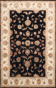 Indian Jaipur Black Rectangle 4x6 ft Wool and Raised Silk Carpet 147210