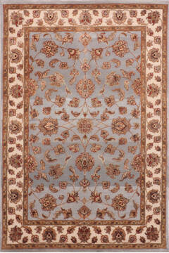 Indian Jaipur Blue Rectangle 4x6 ft Wool and Raised Silk Carpet 147213