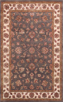 Indian Jaipur Grey Rectangle 4x6 ft Wool and Raised Silk Carpet 147214