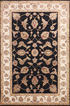 Indian Jaipur Black Rectangle 4x6 ft Wool and Raised Silk Carpet 147216