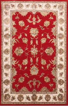 Indian Jaipur Red Rectangle 4x6 ft Wool and Raised Silk Carpet 147217