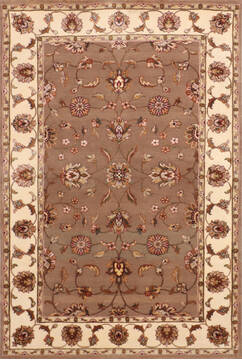 Indian Jaipur Beige Rectangle 4x6 ft Wool and Raised Silk Carpet 147220