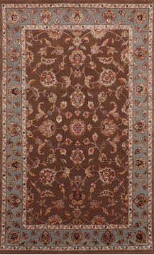 Indian Jaipur Brown Rectangle 4x6 ft Wool and Raised Silk Carpet 147222