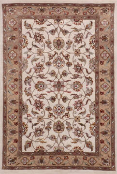 Indian Jaipur White Rectangle 4x6 ft Wool and Raised Silk Carpet 147223